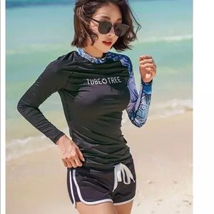Women 2 Pieces Long Sleeve Shirt Shorts Swimwear